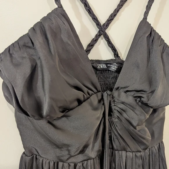 Zara Black Pleated Detail Maxi Dress Keyhole Tie XS - Picture 3 of 9